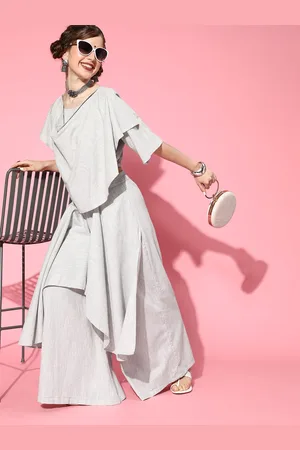 InWeave Women Beautiful Grey Solid Top with Palazzos