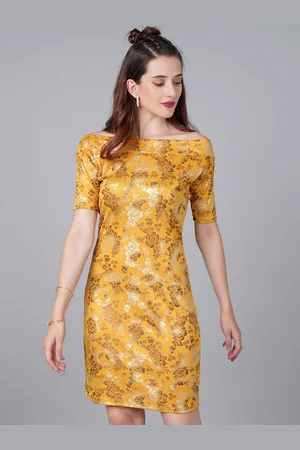 Cation Mustard Yellow Floral Sheath Dress