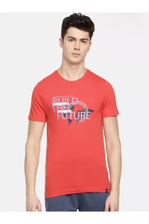 dollar Men Red & Grey Printed Round Neck T-shirt