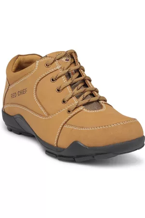 Red Chief Men Tan Brown Leather Sneakers