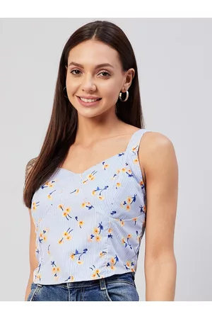 Rare Fashion Blue & Yellow Floral Printed Crop Top