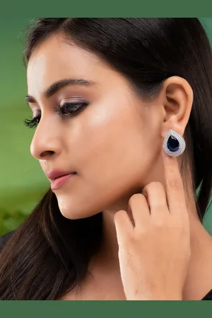 Saraf RS Jewellery Women Blue & White Rose Gold-Plated Teardrop Shaped Studs Earrings