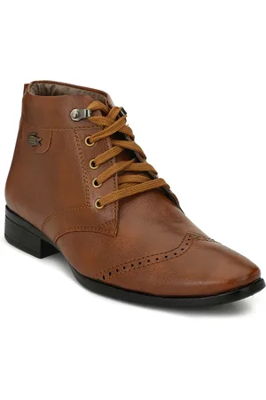 Eego Italy Men Tan Solid Synthetic Mid-Top Flat Boots