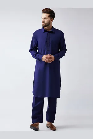 SOJANYA Men Navy Blue Solid Kurta with Salwar