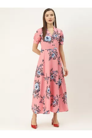 Deewa Women Pink & Blue Floral Printed Maxi Dress