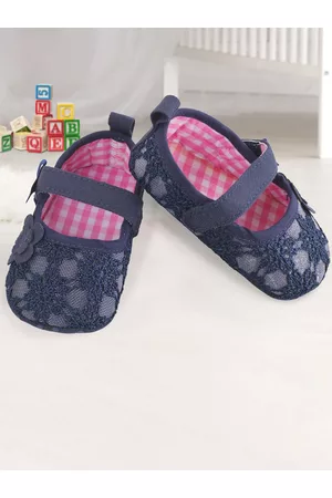 Baby Moo Girls Blue Floral Lace Booties