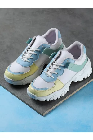 SHEZONE Women White & Blue Colourblocked Sneakers