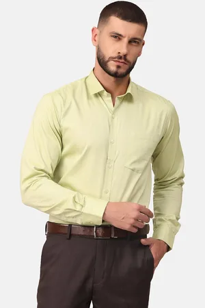 Copperline Men Green Solid Comfort Slim Fit Cotton Formal Shirt
