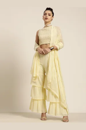 Moda Rapido Women Yellow Embroidered Top with Sharara & With Dupatta
