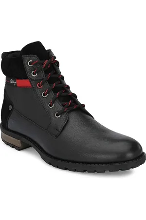 Delize Men Black Textured Leather Flat Boots