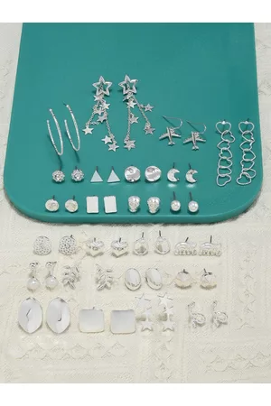 Ami Set of 24 Silver-Toned Contemporary Stud & Drop Earrings