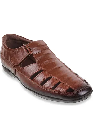 Metro Men Tan Brown Leather Shoe-Style Sandals