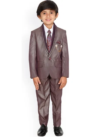 DKGF FASHION Kids Boys Wine Solid 4 Piece Suits
