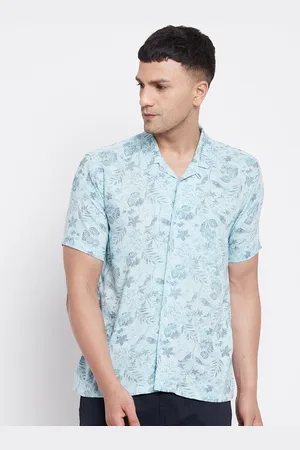 Even Men Blue Slim Fit Floral Printed Casual Shirt