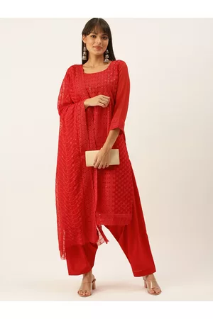 SWAGG INDIA Red Ethnic Motif Embroidered Unstitched Dress Material