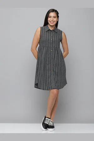SHOWOFF Women Navy Blue Printed Shirt Dress