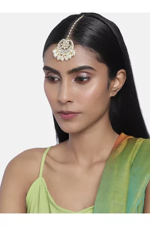 LAIDA White & Gold-Plated Handcrafted Pearl Embellished Maang Tikka