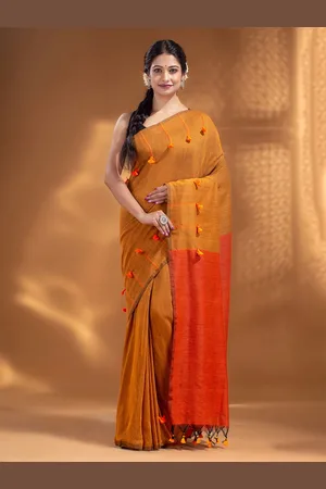 Arhi Mustard & Orange Woven Design Pure Cotton Saree With Unstitched Blouse Piece
