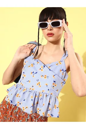 Rare Fashion Stunning Blue Floral Volume Play Top