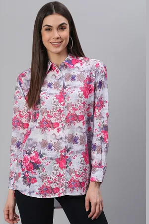 Cation Women Purple Regular Fit Floral Printed Casual Shirt
