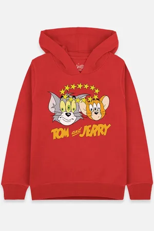 Kidsville Tom & Jerry Girls Red Printed Hooded Sweatshirt