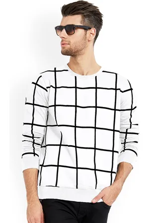Maniac Men White Checked Round Neck T-shirt