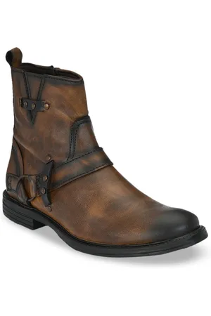 Delize Men Brown Solid High-Top Flat Boots