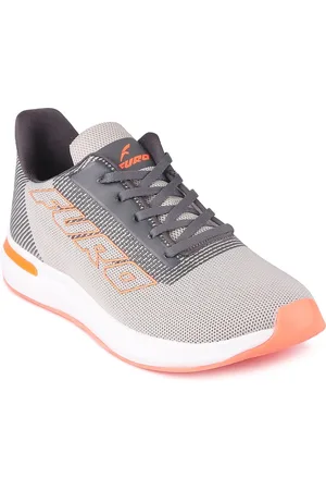 Red Chief Men Grey & Orange Mesh Lace-Up Sports Running Shoes
