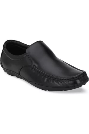 Fentacia Men Black Solid Leather Formal Slip-Ons