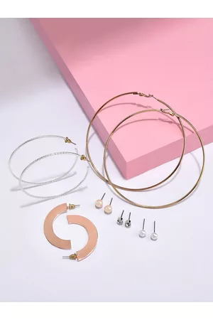 Ami Set of 6 Gold-Plated & Rose Gold Contemporary Stud & Hoop Earrings