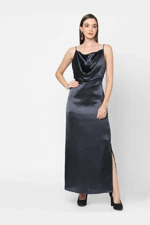 MISH Women Steel Cowl Neck Satin Maxi Dress