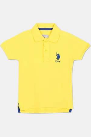 U.S. Polo Assn. U S Polo Assn Boys Yellow & Blue Brand Logo Polo Collar Pure Cotton T-shirt