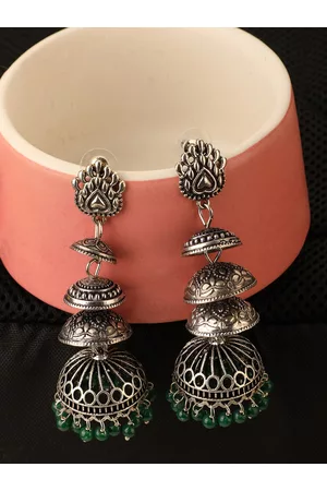 Bhana Fashion Women Silver-Toned Contemporary Jhumkas Earrings