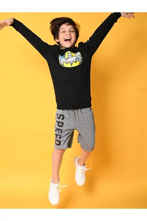 BONKIDS Boys Black Cotton Printed Sweatshirt