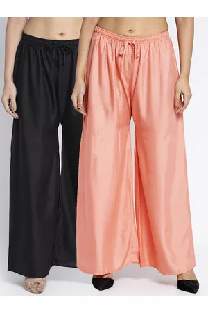 Jinfo Women Black & Pink Set of 2 Solid Flared Knitted Palazzos