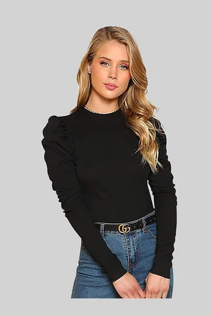 LONDON BELLY Women Black Puff Sleeve Top