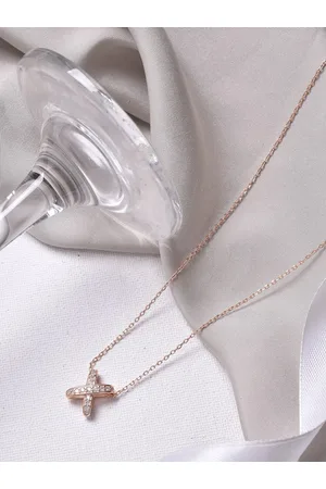 Joker & Witch Kriss Kross Rose Gold-Toned & White Stone-Studded Pendant With Chain