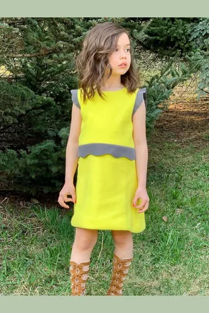 Cherry Crumble Girls Yellow Solid A-Line Dress