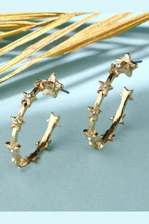 Accessorize Women Gold-Toned Star Shaped Half Hoop Earrings