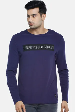 PEOPLE Men Navy Blue Typography Printed Slim Fit Cotton T-shirt