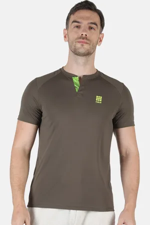 Rock.it Rock it Men Grey Henley Neck Applique Slim Fit Training or Gym T-shirt