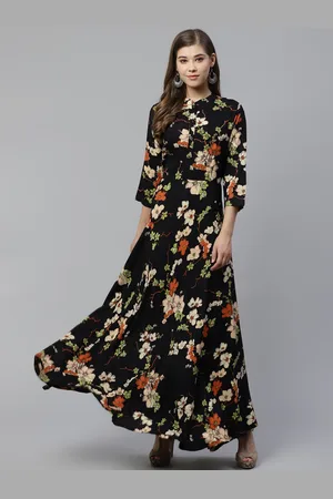 Divena World Women Black & Beige Floral Printed A-Line Kurta