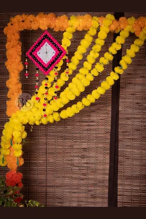 BS AMOR Set Of 5 Yellow & Orange Marigold Artificial Flower Garland
