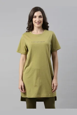 ENAMORA Women Green Tunic Tee With Side Slit
