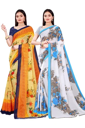 Florence Pack Of 2 Women Yellow & White Pure Georgette Saree With Unstitched Blouse