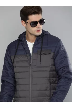 Indian Terrain Men Grey & Blue Colourblocked Insulator Puffer Jacket