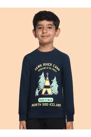 Miss & Chief Boys Navy Blue Graphic Printed Pure Cotton Pullover