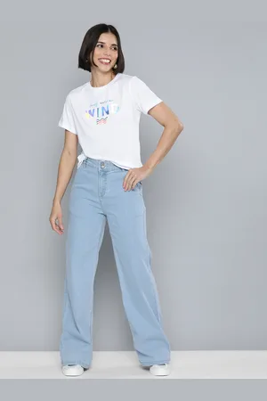 Mast & Harbour Women Blue Wide Leg High-Rise Stretchable Casual Jeans