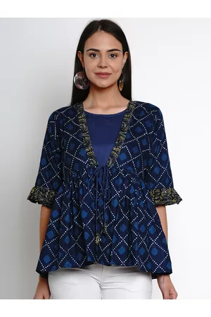 Bhama Couture Women Blue Printed Empire Top