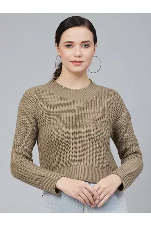 Cayman Women Beige Self-Striped Pullover Acrylic Sweater